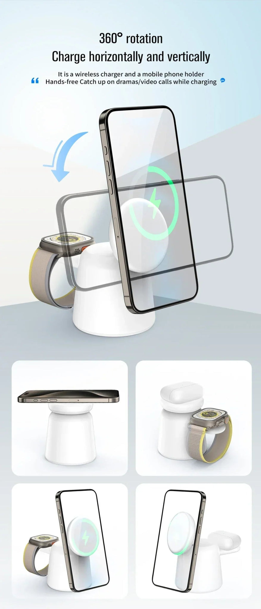 Wireless 3 in 1 Magnetic Fast Charger Stand For Magsafe iPhone 15 14 13 12 Pro Max Airpods IWatch 9 8 7 6 - Odopa Smart Shop