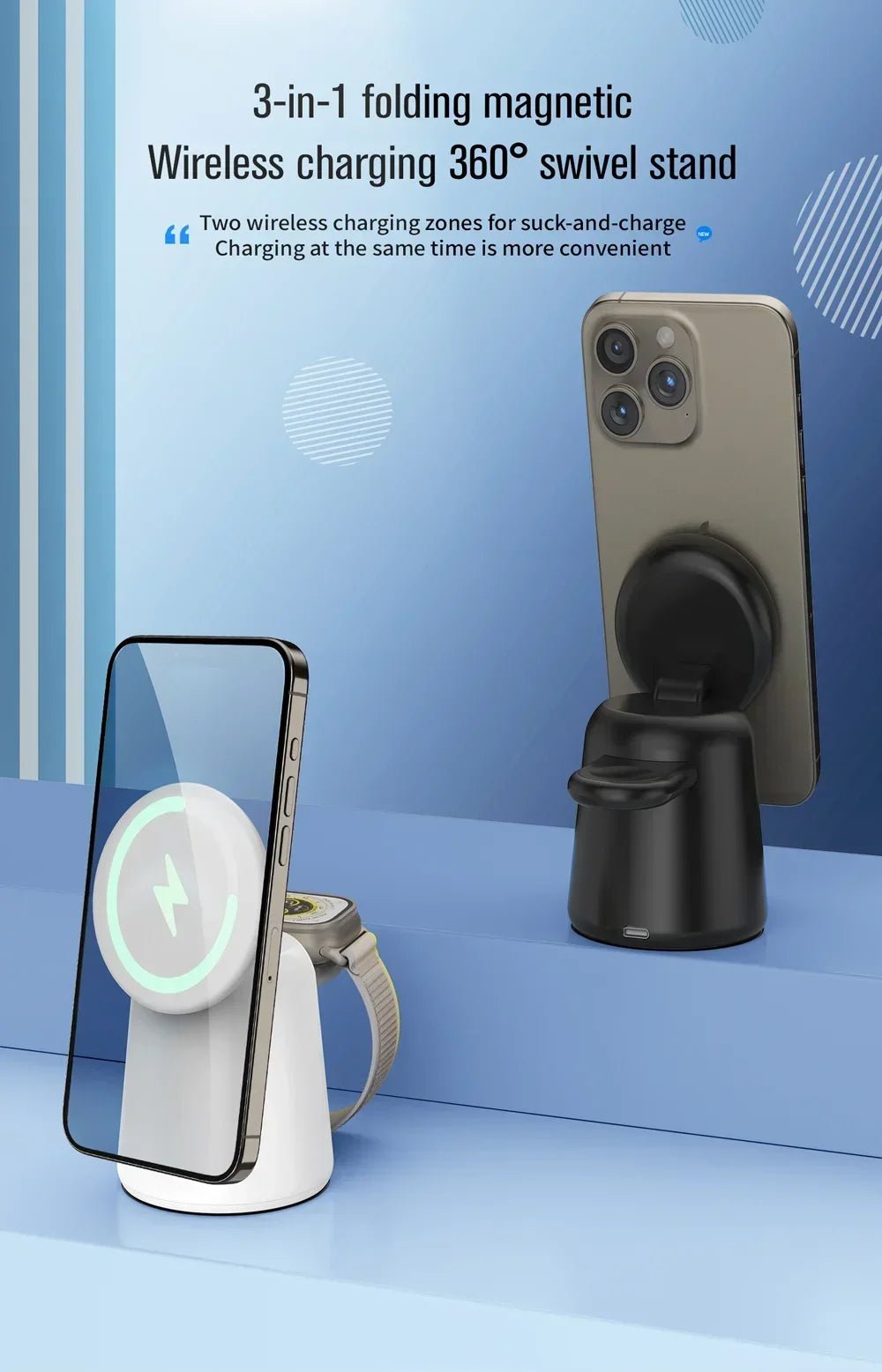 Wireless 3 in 1 Magnetic Fast Charger Stand For Magsafe iPhone 15 14 13 12 Pro Max Airpods IWatch 9 8 7 6 - Odopa Smart Shop