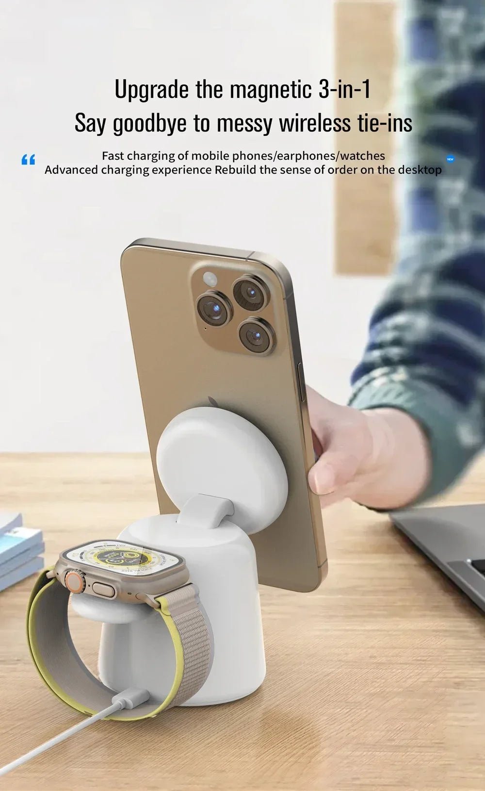 Wireless 3 in 1 Magnetic Fast Charger Stand For Magsafe iPhone 15 14 13 12 Pro Max Airpods IWatch 9 8 7 6 - Odopa Smart Shop