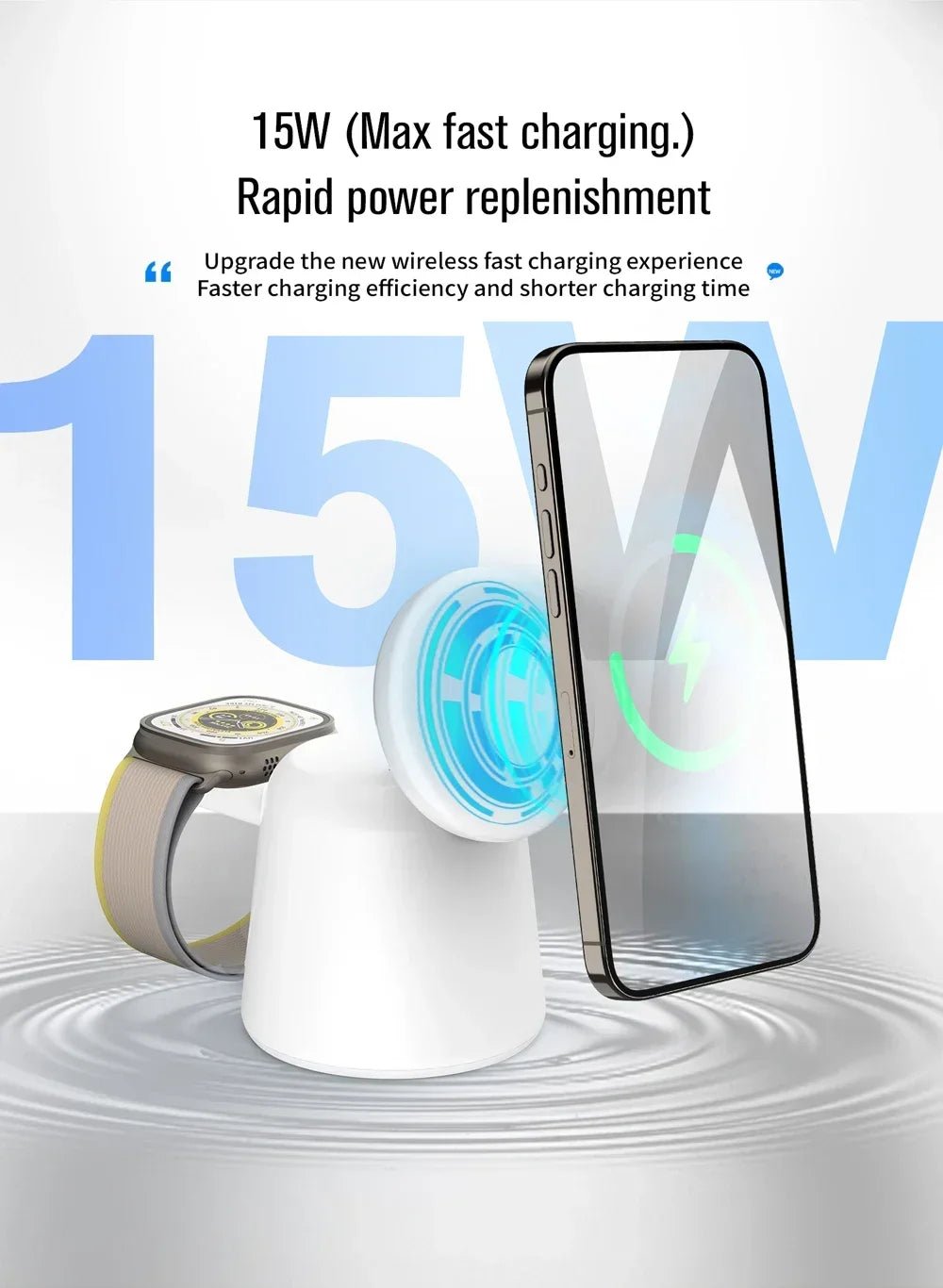 Wireless 3 in 1 Magnetic Fast Charger Stand For Magsafe iPhone 15 14 13 12 Pro Max Airpods IWatch 9 8 7 6 - Odopa Smart Shop